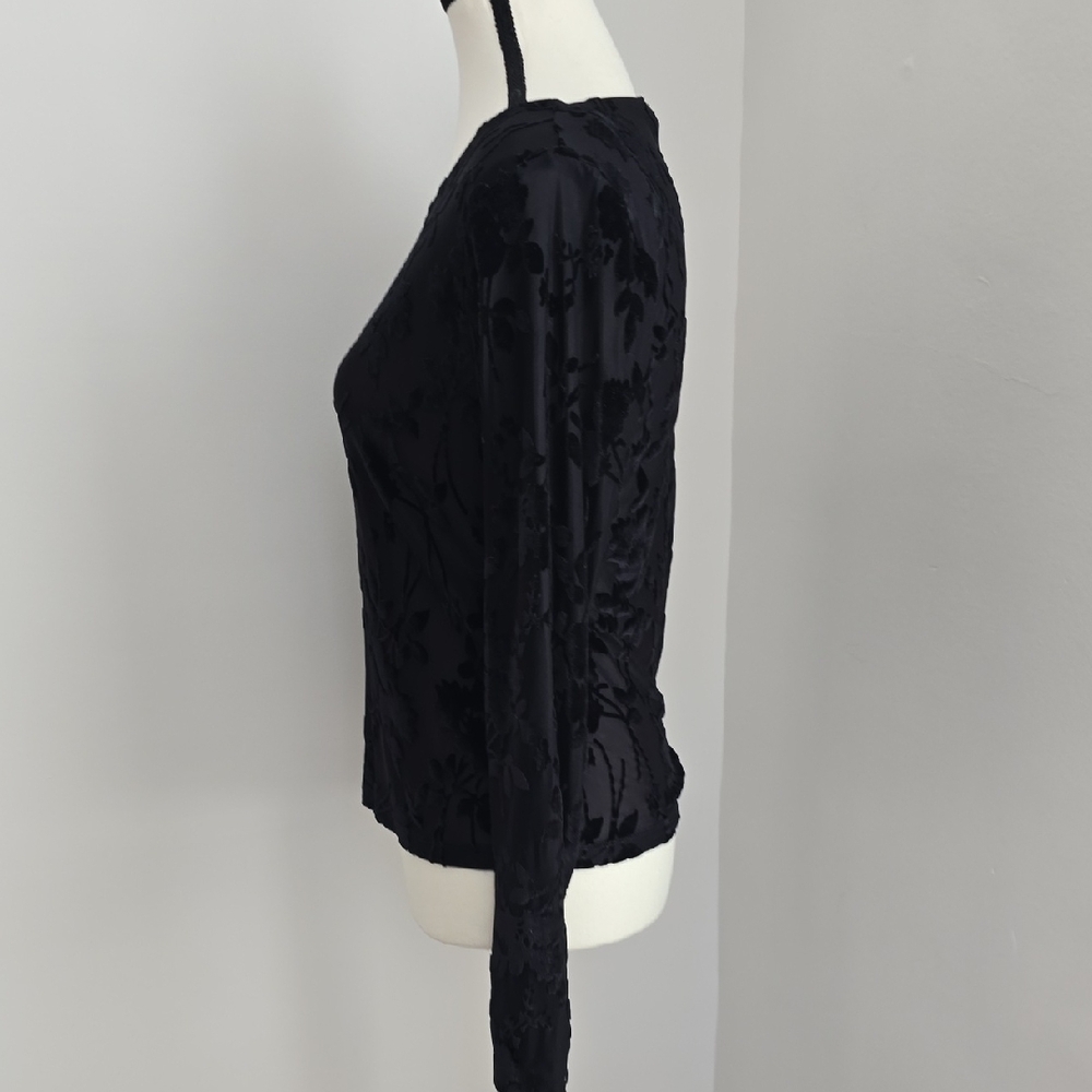 Rachel Zoe Sheer Black Velvet Floral Long Sleeve Top Size Small - Picture 3 of 6
